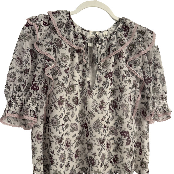 Wilfred Amyris Blouse Womens S Ethereal Fairy Chiffon Sheer Ruffle Sleeve Floral - Picture 3 of 10